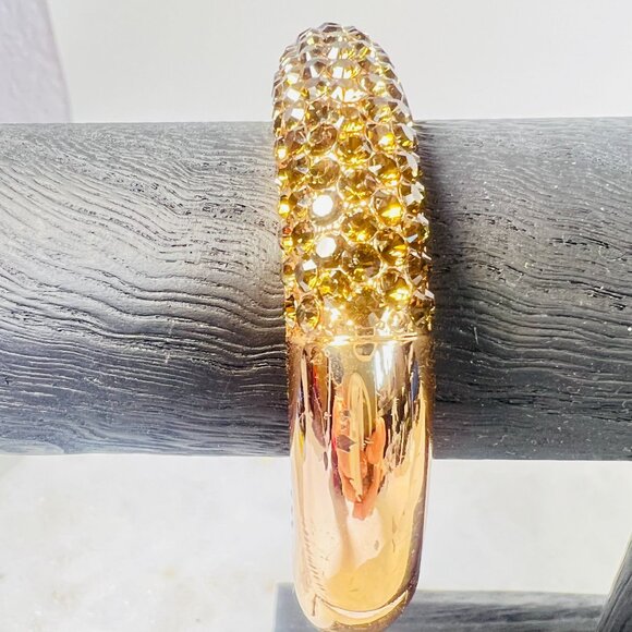 Joan Boyce Rose-Gold-Tone Hinged Bangle Bracelet Pink Pave Crystal Rhinestones - Picture 3 of 6